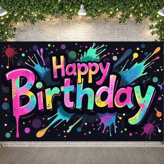 Colorful Splatter Banner Artistic Style Birthday Party Banner Multicolor Design Graffiti Effect Celebration Banner for Birthday Party Indoor Celebration Kids Party