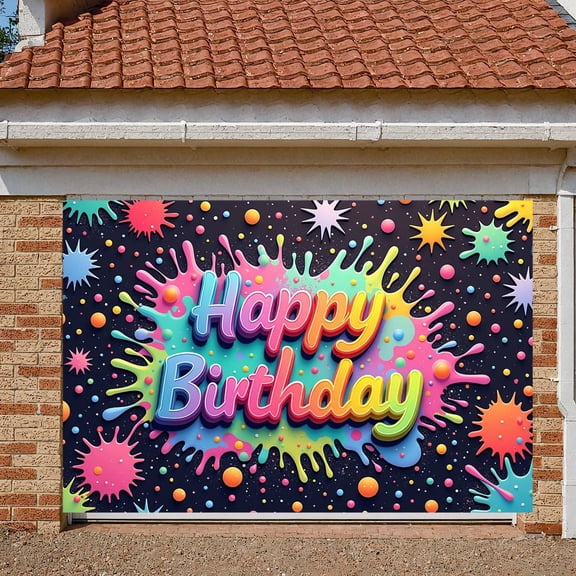 Colorful Splatter Banner Vibrant Design Birthday Display 3D Letters Confetti Dots Party Backdrop for Birthday Party Kids Celebration Photo Shoot