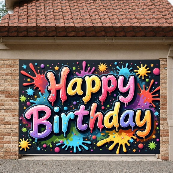 Colorful Splatter  Banner Vibrant Stars Birthday Display Dripping Paint 3D Letters Party Backdrop for Birthday Party Kids Celebration Photo Shoot