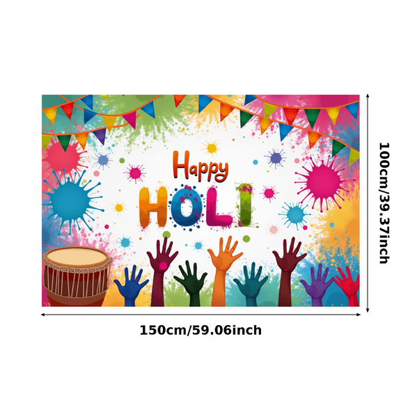 Colorful Splatter Design Holi Festival Banner Background Party Decorations Backdrop for Holi Celebrations Photography Props Holi Party Supplies