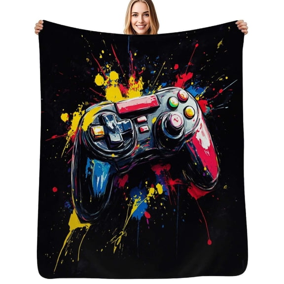 Colorful Splatter Game Controller Art Flannel Blanket Warm Soft Bedding Throws Winter Camping Chair Sofa Bed