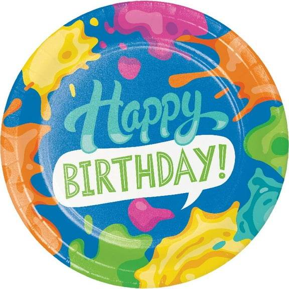 Colorful Splatter Happy Birthday 9-inch Plates 8 Per Pack