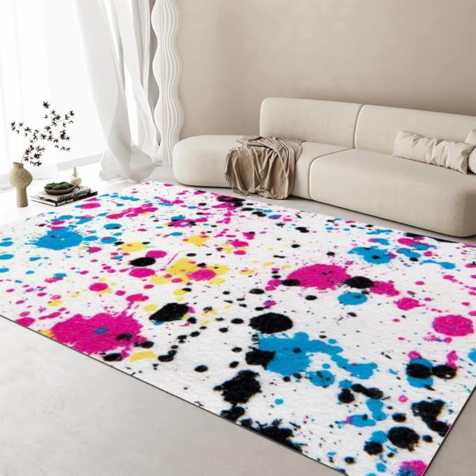 Colorful Splatter Paint Graffiti Background Area Rug, Multicolor ...