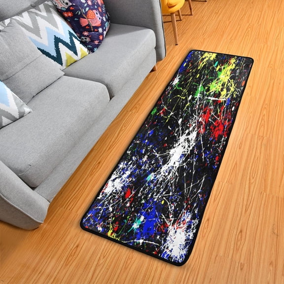 Colorful Splatter Pattern Elegant Area Rug 72" x 24" Non-Slip Polyester with Cotton Padding