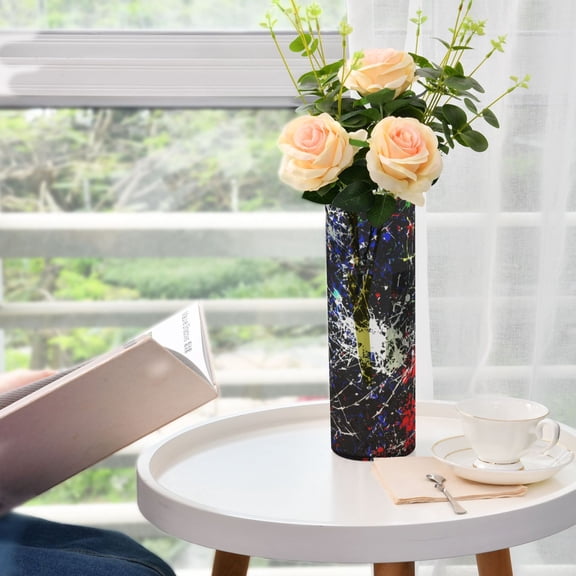 Colorful Splatter Pattern Plastic Vase 11.8'' x 3.9'' Transparent Non Breakable Decorative for Family