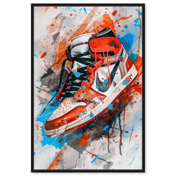 Colorful Splatter Sneaker Canvas Wall Art by Notoriart, Black Floater Frame, 25" x 37"