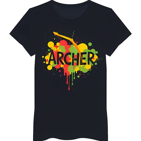Colorful Splatters Graphic T-Shirt with Bold 'ARCHER' Design & Arrow