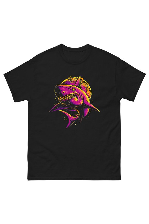 Colorful Spooky Shark Men Classic Tee Animal Graphic Design T-Shirt Illustration