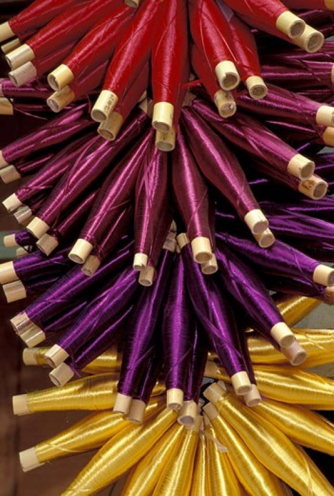 Colorful Spools of Thread Hang in the Market Fes Morocco Canvas Art - John & Lisa Merrill DanitaDelimont (24 x 35)