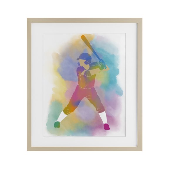 Stupell Industries Colorful Sports Baseball Birch Framed Print Under Glass, design by Marcus Prime, 16 x 13