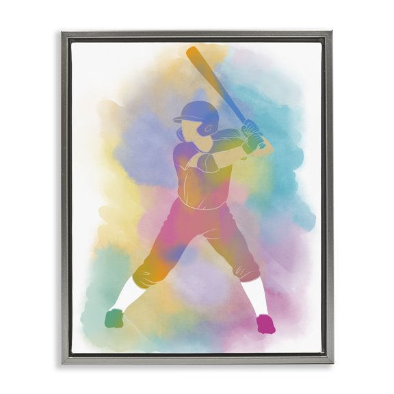 Stupell Industries Colorful Sports Baseball Gray Framed Floater Canvas Wall Art, design by Marcus Prime, 21 x 17