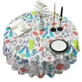 thumbnail image 1 of Colorful Sports Items Pattern Round Tablecloth 60"x60",Wrinkle Wipeable Table Cloth for Kitchen Dining Room Picnic Patio Party, 1 of 6