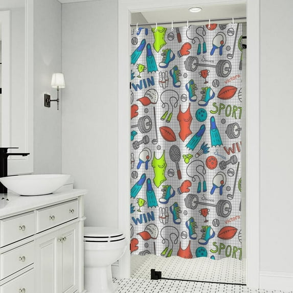Colorful Sports Items Pattern Shower Curtain 36"x72" ,Bathroom Decorative Shower Curtains Set with 12 Hooks,Modern Waterproof Washable Shower Curtain