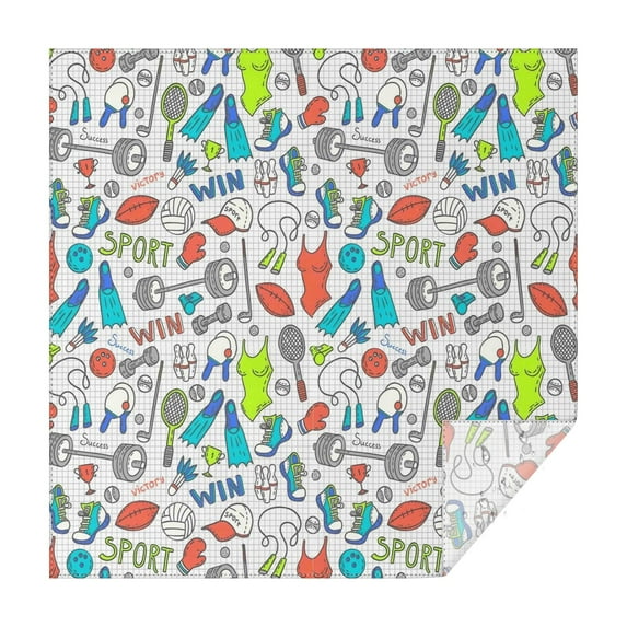 Colorful Sports Items Pattern Square Tablecloth,Waterproof Square Table Cover,Wipeable Spillproof Washable Table Cover for Home Kitchen Party Decor 52"x52"(132x132cm)