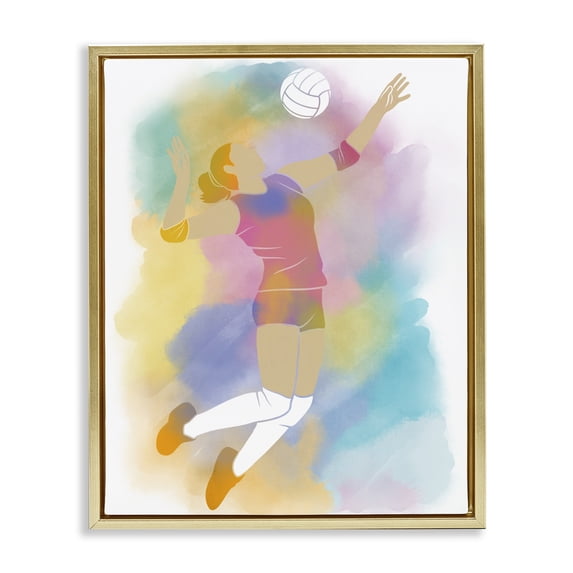 Stupell Industries Colorful Sports Volleyball Gold Framed Floater Canvas Wall Art, design by Marcus Prime, 21 x 17