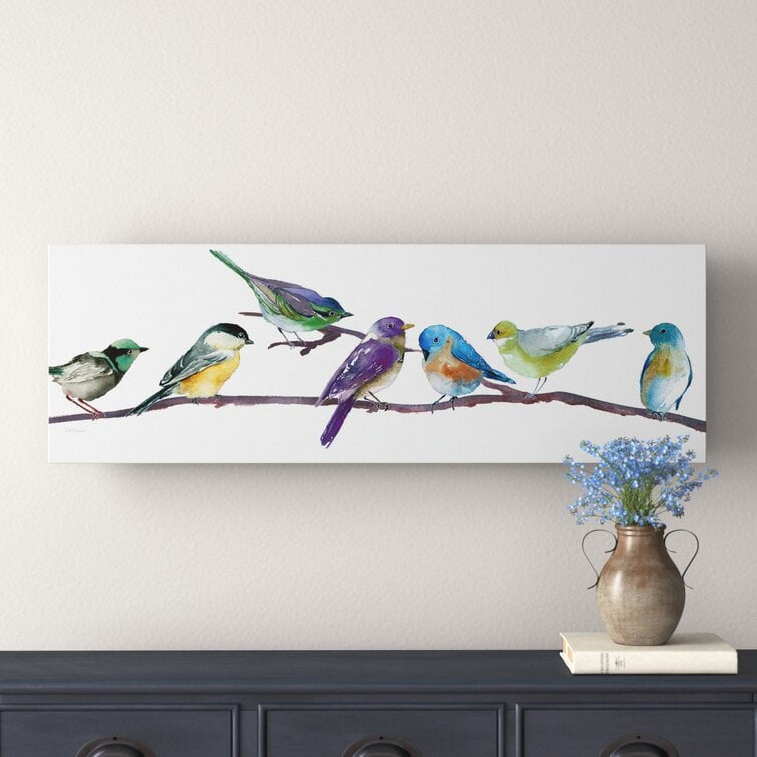 Colorful Spot Poster Wall Decor Coloful Bird On Branch Canvas Art