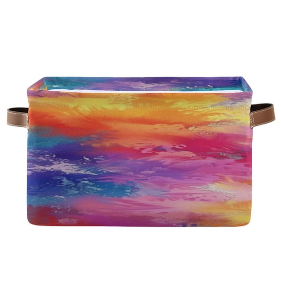 Colorful Spot Shape Tie Dye Square Storage Bins with Handles Collapsible Containing Box 1 Pack