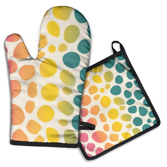 Colorful Spots Pattern Kitchen Oven Mitt and Pot Holder Sets 2 Pcs for Baking, Cooking and Grilling, Heat Resistant Up To 392 °F