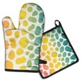 thumbnail image 1 of Colorful Spots Pattern Kitchen Oven Mitt and Pot Holder Sets 2 Pcs for Baking, Cooking and Grilling, Heat Resistant Up To 392 °F, 1 of 7