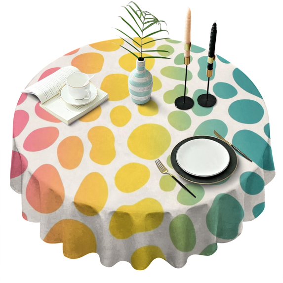 Colorful Spots Pattern Round Tablecloth 60" X 60",Wrinkle Wipeable Table Cloth for Kitchen Dining Room Picnic Patio Party