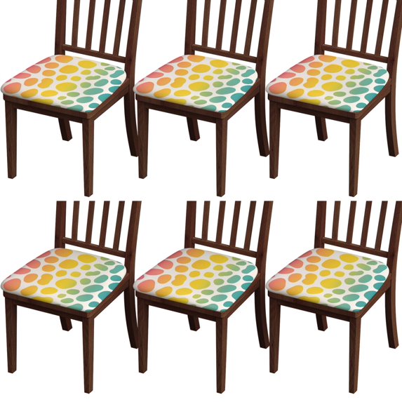 Colorful Spots Pattern Seat Covers for Dining Room Chairs Set Of 6,Stretch Printed Washable Chair Seat Cover with Elastic Ties and Button,Removable Waterproof Couch Cushion Covers
