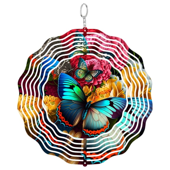 Colorful Spring Butterfly 3D Wind Spinner Kinetic Hanging Aluminum Mother Day Gift Round