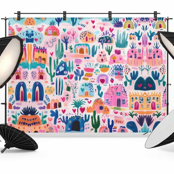 Colorful Spring Floral Backdrop for Photography, Fabric Photo Background Backdrop, Summer Botanical Cactus Photo Booth Background for Portrait Photoshoot Video Wedding Studio Decoration Banner 7x5ft