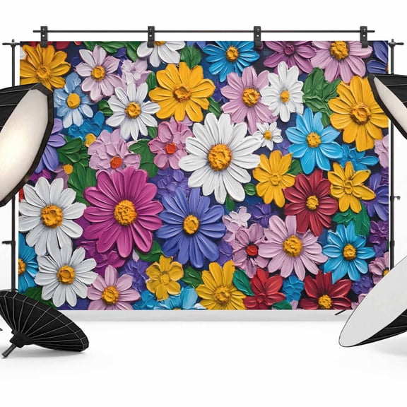 Colorful Spring Floral Backdrop for Photoshoot,Photography Photo Studio Background Wall Backdrop,Modern Oil Painting Flowers Back Drop Banner Panel for Portraits Wedding Party Live Streaming 7x5Ft