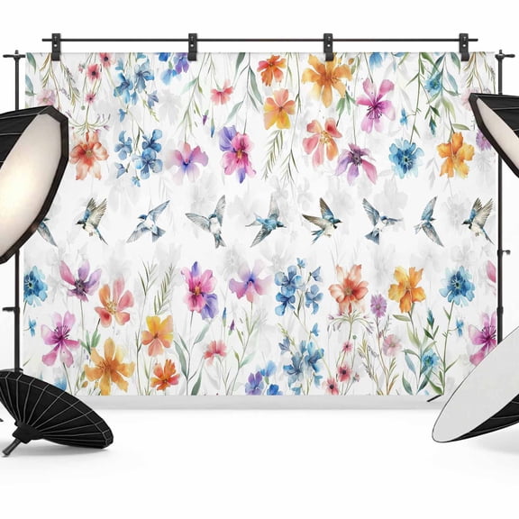 Colorful Spring Floral Backdrop for Photoshoot,Photography Photo Studio Background Wall Backdrop,Summer Botancial Watercolor Birds Back Drop Banner Panel for Portraits Wedding Live Streaming 7x5Ft