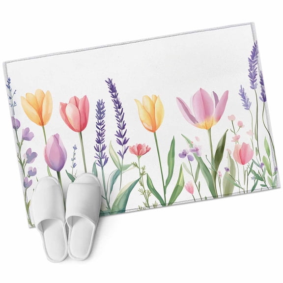 Colorful Spring Floral Bathroom Mat 2x3 FT, Non Slip Small Kitchen Mat, Farmhouse Summer Flowers Washable Soft Backed Front Door Throw Rug Non-Shedding Indoor Outdoor Doormat for Entryway Sink