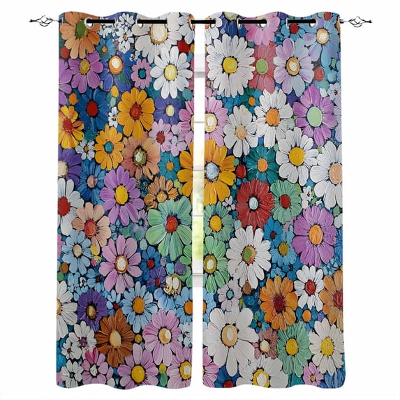 Colorful Spring Floral Blackout Curtains for Bedroom Living Room Darkening Curtains 63 Inches Long Oil Painting Flowers Modern Abstract Window Curtain 2 Panels Set Window Treatment Drapes 42"x63"