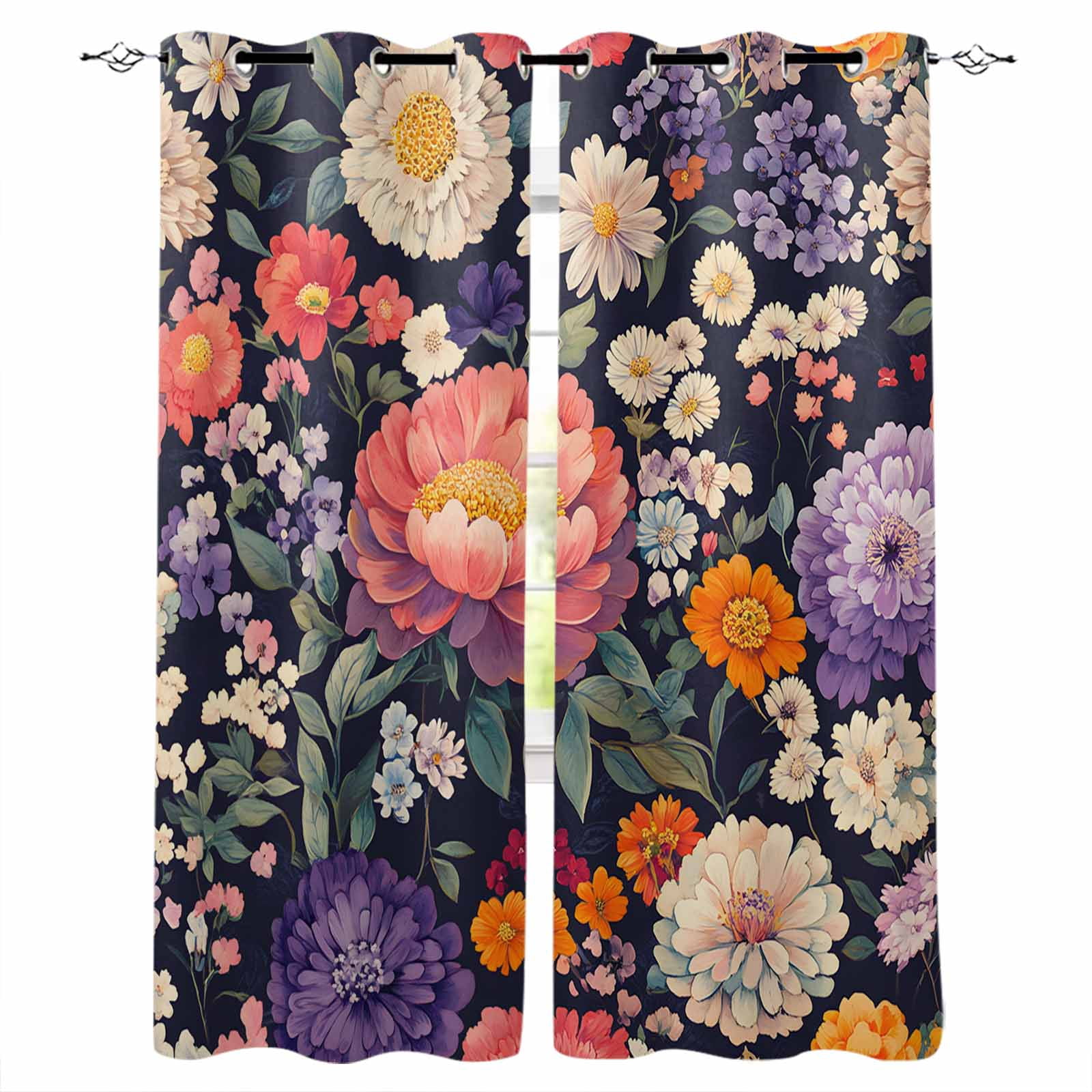 Colorful Spring Floral Blackout Curtains for Bedroom Living Room ...