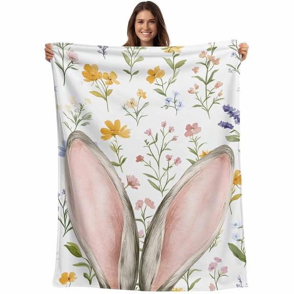 Colorful Spring Floral Blanket Soft Cozy Warm Throw Blanket for Couch, Plush Fuzzy Flannel Fleece Blankets for Sofa, Summer Botanical Rabbit Ears Bed Blankets Lightweight Gifts for Women, 40"x50"