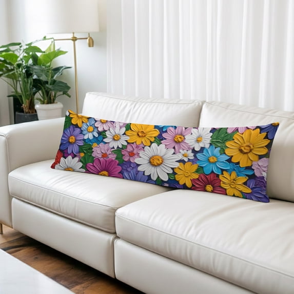 Colorful Spring Floral Body Pillow Covers 20"x54", Modern Oil Painting Flowers Soft Brushed Microfiber Breathable Throw Pillow Covers, Decorative Pillowcase with Zipper for Couch Sofa Bedroom