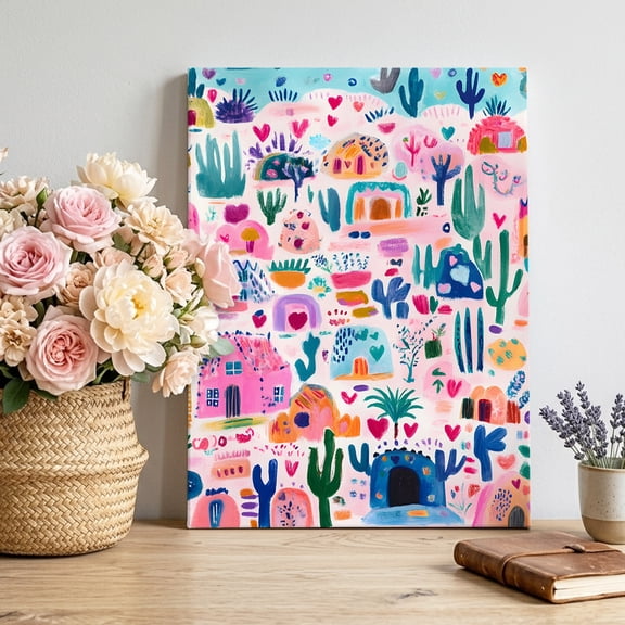 Colorful Spring Floral Canvas Wall Art for Living Room, Summer Botanical Cactus Poster Print Painting for Bedroom Office Home Decoration Wall Pictures Prepare To Hang 8"x12"