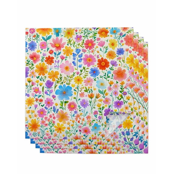 Colorful Spring Floral Cloth Napkins Washable Set of 4, Summer Watercolor Botanical Reusable Dinner Table Napkins Cloth Bulk for Weddings Kitchen Restaurants Hotel Events Parties 20 x 20 Inch