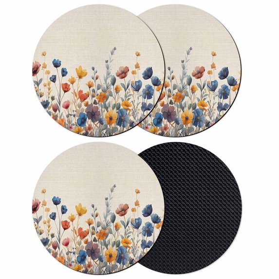 Colorful Spring Floral Coasters Set of 4, Elegant Summer Botanical Rustic Absorbent Coasters for Drinks, Coaster for Bar Office Dining Coffee Table Accessories Decor, Non Slip Round Desk Coaster