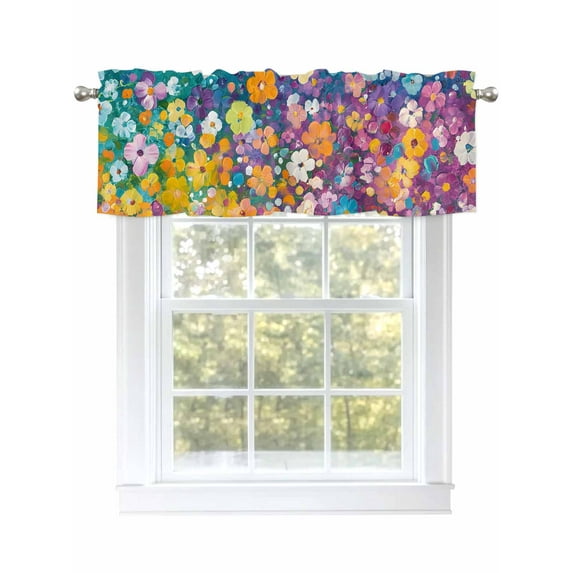 Colorful Spring Floral Curtain Valances for Windows, Modern Oil Painting Abstract Art Kitchen Valance Window Treatment, Light Filtering Block Curtains for Bathroom/Bedroom/Living Room 54'' x 18''
