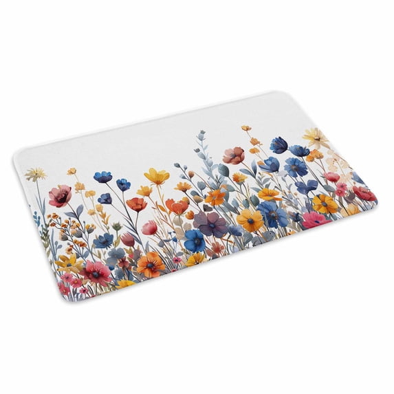 Colorful Spring Floral Doormat Outdoor Entrance 18"x30", Elegant Summer Botanical Watercolor Absorb Moisture Dirt Door Mats, Non-Slip Rubber Backing Floor Mats Indoor, Low-Profile Front Door Rugs