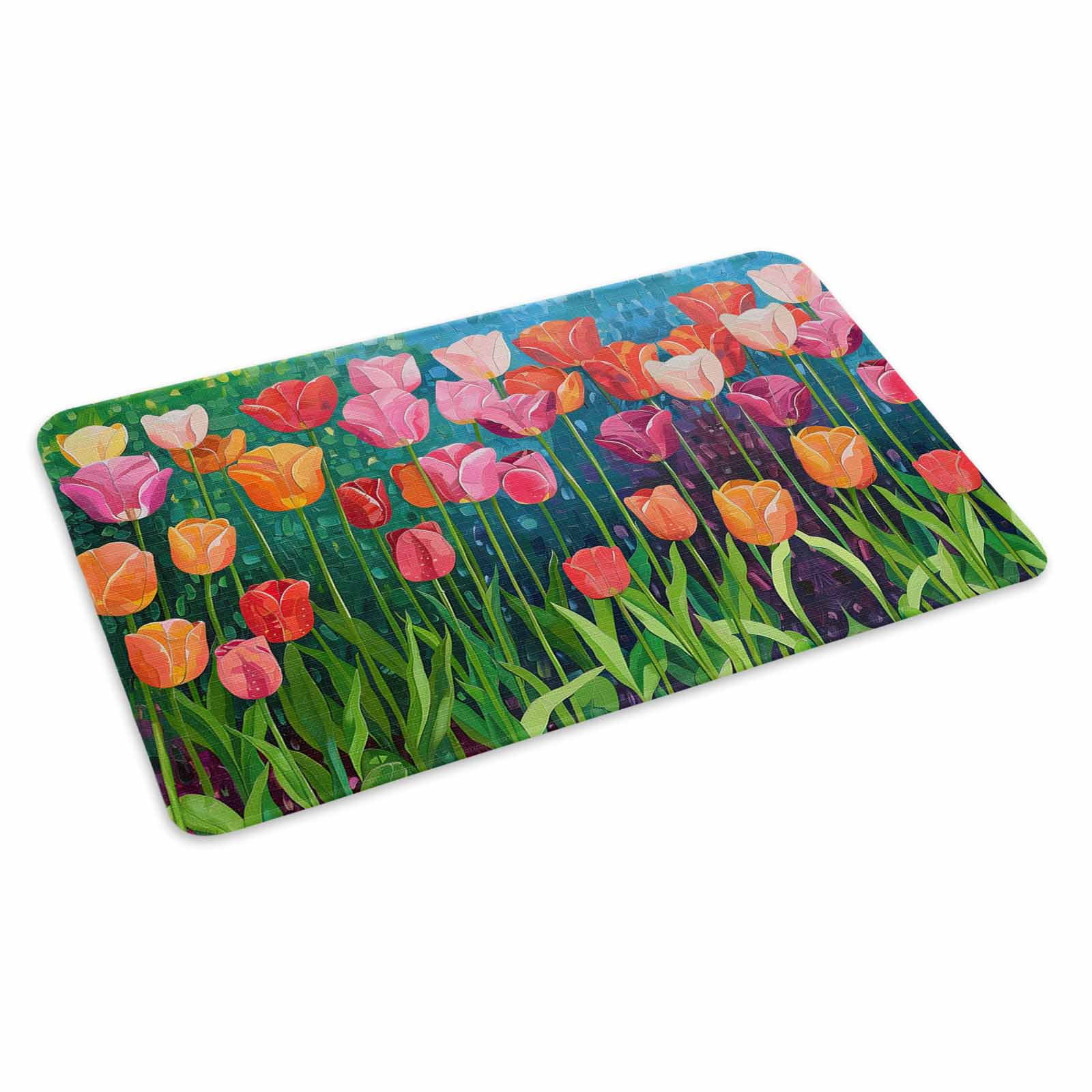 Colorful Spring Floral Doormat Outdoor Entrance 18"x30", Summer Botanical Oil Painting Absorb Moisture Dirt Door Mats, Non-Slip Rubber Backing Floor Mats Indoor, Low-Profile Front Door Rugs