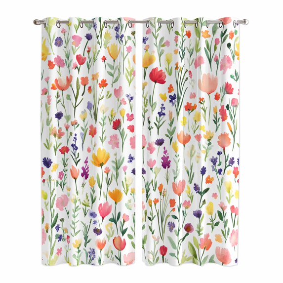 Colorful Spring Floral Kitchen Curtains 84 Inch Length, Farmhouse Botanical Summer Grommet Top Bedroom Living Room Curtains, Light Filtering Cafe Curtain Drapes 2 Panels Set 84''x84''