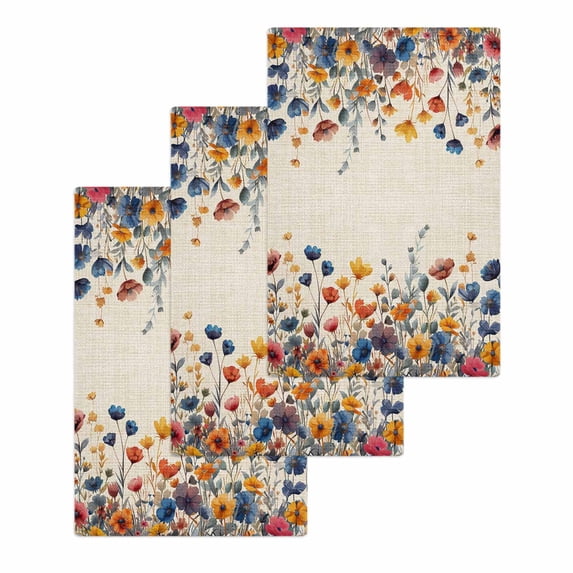 Colorful Spring Floral Kitchen Dish Towels for Drying Dishes Set of 3, Elegant Summer Botanical Rustic Waffle Weave Microfiber Hand Tea Bathroom Towels Quick Dry & Absorbent Towel 15.7x23.6