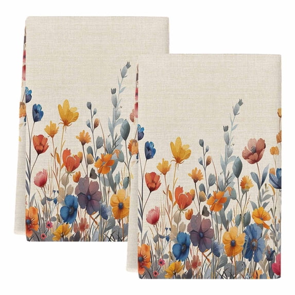 Colorful Spring Floral Kitchen Towels Set of 2, Elegant Summer Botanical Rustic Soft Microfiber Dish Towels, Absorbent Quick-Dry Washable Dishcloths for Kitchen Cleaning, Drying Dishes, 18x28 Inches