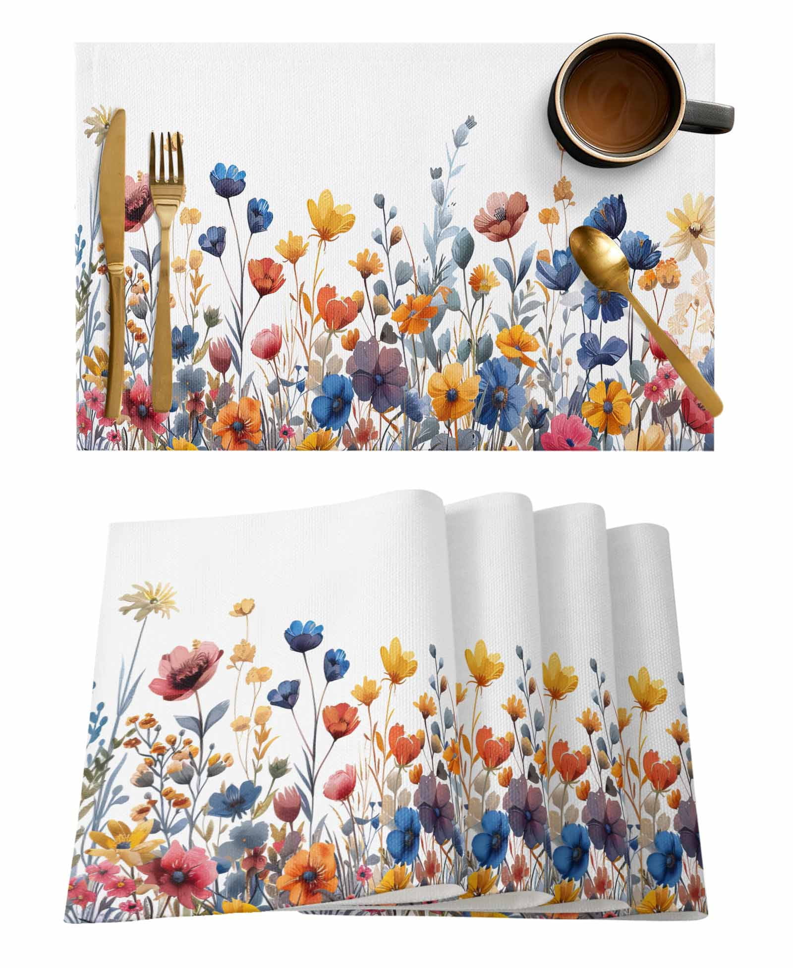 Colorful Spring Floral Placemats Set of 4, Elegant Summer Botanical ...