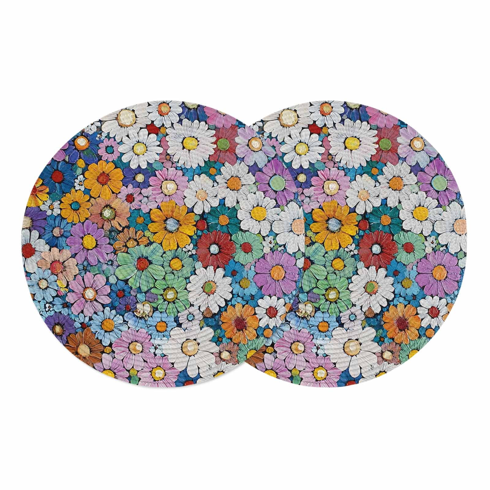 Colorful Spring Floral Round Placemats Set of 2 Oil Painting Flowers ...