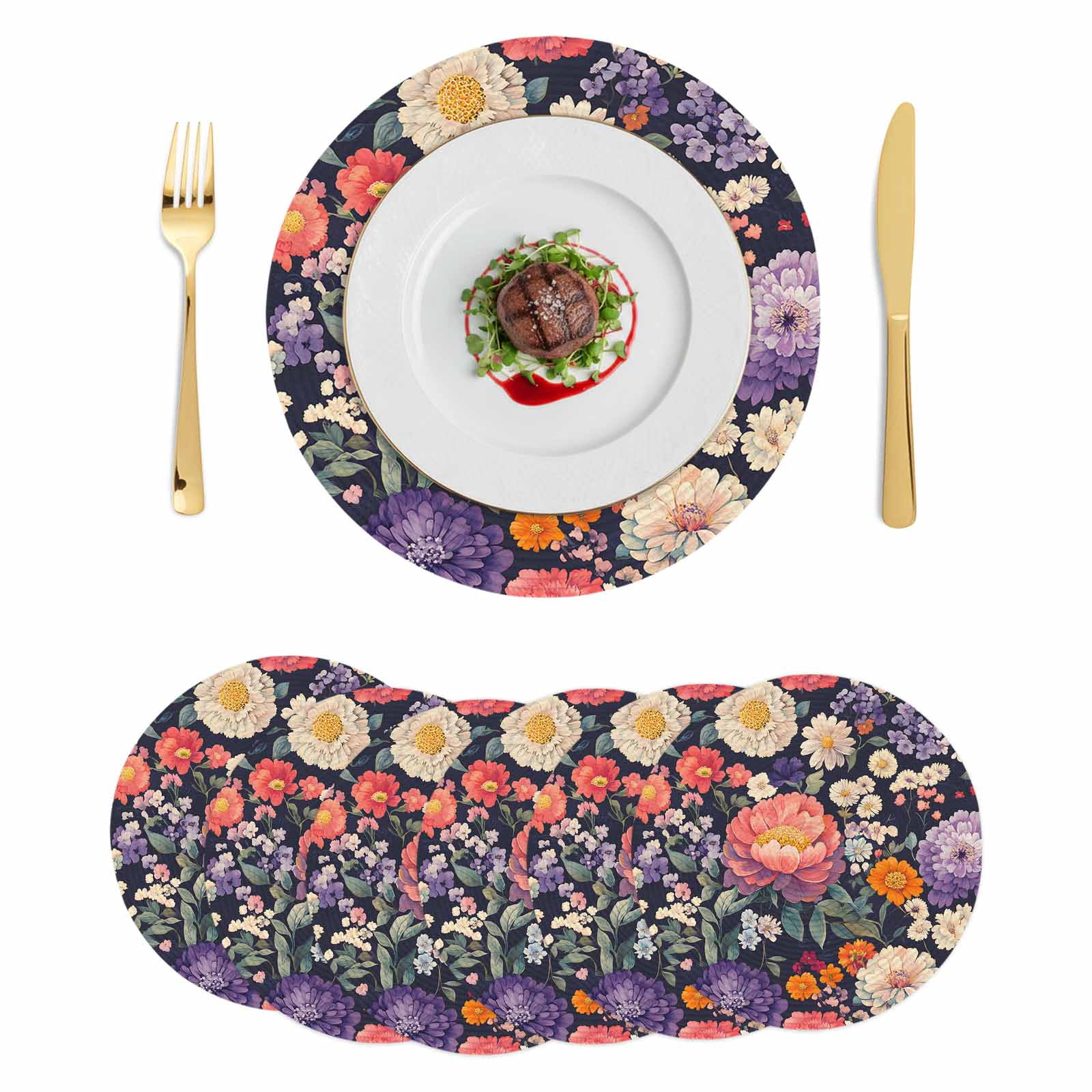 Colorful Spring Floral Round Placemats Set of 6 Botanical Summer ...