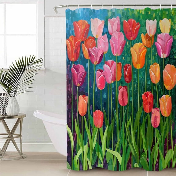 Colorful Spring Floral Small Stall Shower Curtain, Waterproof Shower Curtains for Bathroom, Summer Botanical Oil Painting Washable Fabric Cloth Bath Curtain for Bathtub with Hooks 36x72 Inches