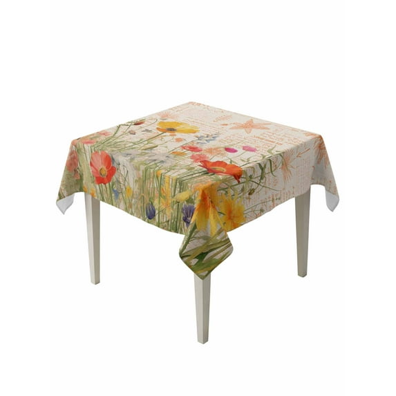 Colorful Spring Floral Suqare Tablecloth - 54 x 54 Inch, Vintage Summer Botanical Waterproof & StainResistant Tablecloth, Washable Oil-proof Table Cover for Dining/Party/Wedding/Camping/Buffet