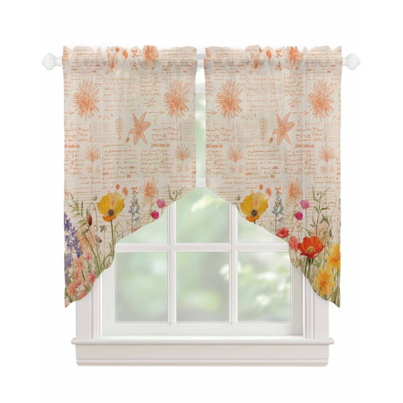 Colorful Spring Floral Swag Valances for Windows, Vintage Summer Botanical Rod Pocket Sheer Valances for Small Windows, Swag Toppers Light Filtering for Kitchen Living Room 2 Panels 28''x36''