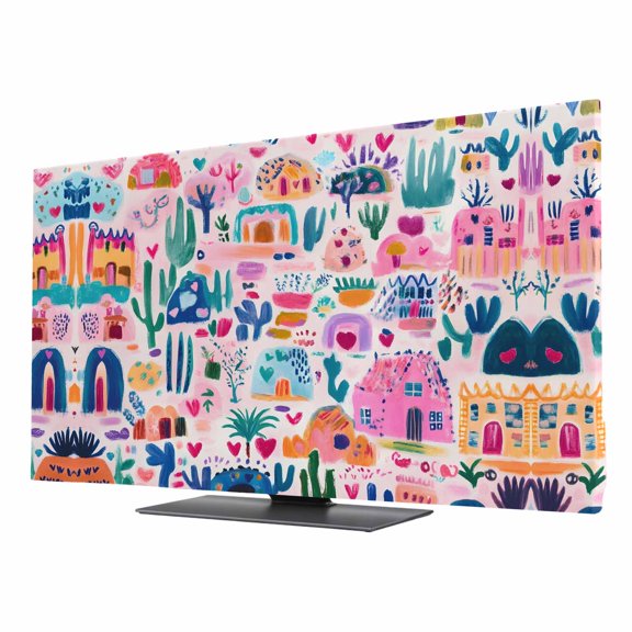 Colorful Spring Floral TV Dust Cover 24 Inch, Summer Botanical Cactus Computer Monitor Cover Dustproof Stretchable Indoor TV Screen Protector for LED LCD Universal Monitors